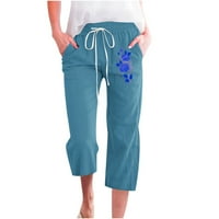 Olyvenn ponude Žene Capris Fashion Žene Ležerne prilike cvjetne ispisa Elastične hlače Ravne široke