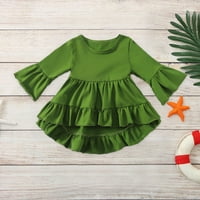 Symoidne haljine za djevojčice za mališane božićne poklone dugih rukava Čvrsta pamučna djeca zelena