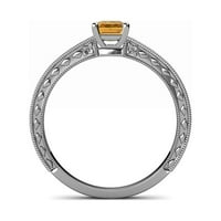 Citrine 7x smaragdni cvjetni ugravirani zaručnički prsten 0. Carat u 14k bijelo zlato .Size 8.5