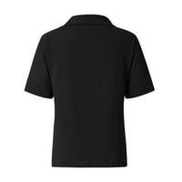 Žene čvrste vrhove bluza pamuka lapel V izrez za majicu za lakiranje 50% od mekanih udobnih temora trendi Ljetna tunika Flowy Thirts crni m
