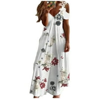 Stabilne ljetne haljine za žene Ženski modni ljetni ispis V-izrez sa ramena Spajanje kratkih rukava