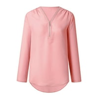 Ženski vrhovi padaju i zimski rukav V izrez šifon plus veličina modnog modnog gumba dolje majice ružičasta