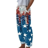 Ženska ležerna nezavisnost Američka zastava Štampari hlače Baggy elastična struka pantalona široka noga