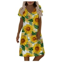 Žene plus veličina sunčana haljina na klirensu ljetne haljine V-izrez Linija cvjetna ispisana casual