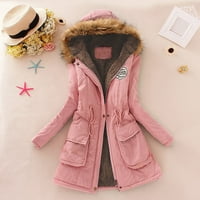 Vivianyo HD Women Plus Veličina zime Ženska jakna s kaputama s toplim kaputom Slim zimske obloge kaputi Rollbacs Pink L