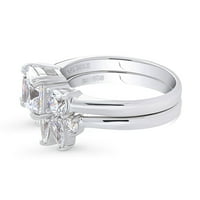 Sterling srebrni 3-kamen vjenčani prsten za vjenčanje gizme CUT CUBIC Zirconia CZ WorldBone Prsten set