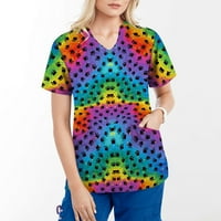 Tormeek V-izrez kratkih rukava za žene plus veličina Tie-dye Gradient Rainbow cvjetni ispis bluza Casual