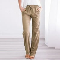 Ravne ženske hlače struk pamučne elastične čvrste vučne vučne žličice i casual pantalone obrezane hlače