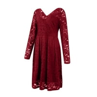 Ženska vintage solidna boja V izrez dugih rukava Dress haljine