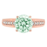 2. CT sjajan okrugli rez simulirani zeleni dijamant 14k Rose Gold Solitaire sa accentima prsten sz 5.25