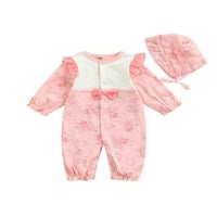 Baby Girl Outfits cvjetni print muha rukav čipka za rubnu traku s poklopcem luka i vezanje