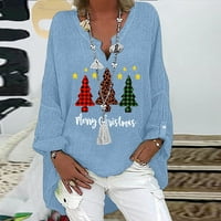 Scyoekwg Božićni vrhovi majice s dugim rukavima za žene labave fit bluze Grafički teže ležerne žene