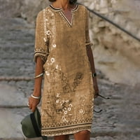 Ljetne haljine za žene Ležerne prilike za etničko stil printom V izrez sunčana haljina