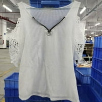 Ljetni ženski vrhovi, ženske majice čipkasti rupni rukav V izrez tunika sa patentnim zatvaračem hladnim