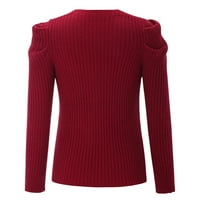 Ženski džemper ženska jesenska zima solidna boja V izrez mjehurić rukavi pleteni dugi rukav džemper