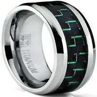 Muški prsten za vjenčanicu od titanijuma sa crnim i zelenim ugljičnim vlaknima, udobnost fit, sz 11.5