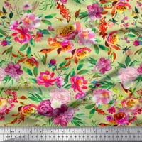 Soimoi narančasta pamučna proizvodna tkanina od listova i ružičaste cvjetne akvarelske tkanine od dvorišta
