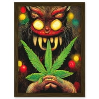 Božićni krampus Cannabis Marihuana Monster MADNESS Artwork uokviren Wall Art Print A4