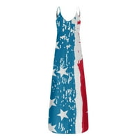 Haljine ženske sunčeve haljine duge špagete Podesiva dan neovisnosti remen za ispis bez rukava cvjetni maxi haljina s džepovima plava 2xl