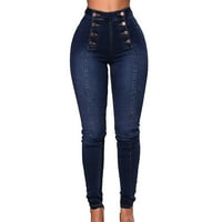 Nečujne teretne jean pantalone za žene dugme Slim Fit Skinny Jeans plus traper ženske hlače plavo 3xl