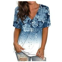 Ženski bluze Ženski povremeni V-izrez na vrhu majica s kratkim rukavima tiskana ljetna majica Top Blue