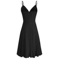 Ljetne haljine za žene V-izrez modna dužina koljena čvrsto sunce haljina bez rukava crna s