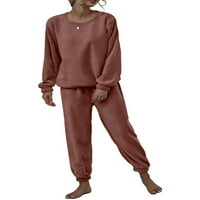 Nizina Ženska noćna obuća Pajamas postavlja okrugle vrhove dugih rukava i elastične strugove plišane