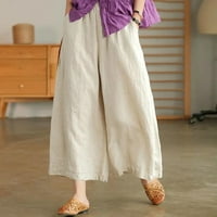 Pamučne pantalone sa visokim strukom za ženske hlače sa čvrstom širom širine sa džepovima Casual Loose