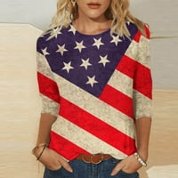 TKLpehg trendi ljeto Top Crewneck Srednja rukava rukavice američke zastave Star Striped ispisane grafičke