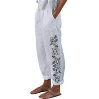Ženske ljetne casual posteljine hlače Labavi ravni džepovi za nogu bijeli XL