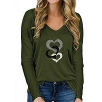 Valentinovo duge dugih rukava Žene Vole srce Ispiši grafičke majice Pulover na vrhu Ležerne bluze V-izrez