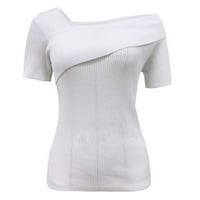 Žene vrhovi od ramena pulover u boji tanko kratkih rukava s rukavima T majice za žene bijele l