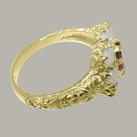 Britanci napravio 14k žuto zlato stvarni originalni ružičasti turmalinski i Opal Womens Ring - Veličine opcije - Veličina 8.25
