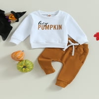 Toddler Boys Pad odjeće Pismo Ispis Crew Crt Duge dukserice i duge hlače Halloween Set odjeće, 0- godina
