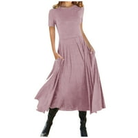 Ženske haljine okrugli izrez Labavi maxi Solid A-line Skraćena haljina ružičasta 3XL