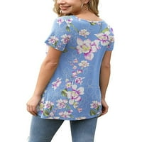 Eleluny Women V izrez cvjetni print majica kratki rukav labav casual top bluza crna l