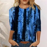 Ženske bluze kratkih rukava Slatka gumba za ispis dolje košulja ruffles casual tops tamno plavi xl