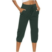 Žene kapri hlače za ljetne vučne hlače Elastični struk casual caprits ravna ravna pantalone zelena 4xl
