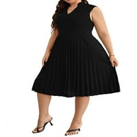 Ženska plus veličina haljina elegantna ravnica zarezana linija crna 2xl