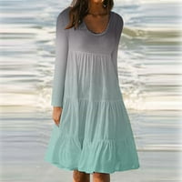 Ženska modna dugih rukava okrugla gradijentna haljina za plažu