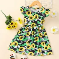 Casual Flolral Print haljine za dječju djevojčicu Flyne Crewneck Sunflower Ispis Sendoss Pleated Flowy Tunic Plaže Tunic