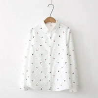 Gyouwnll T majice za žensku košulju bluza moda korejski print dugi ženski rukav ležerni list labav ženska bluza bijela l
