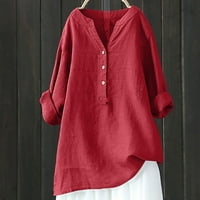 Ženski trendi pamučni posteljina vrhova Čvrsta tiskova Ljetna majica s dugim rukavima Vrući pulover