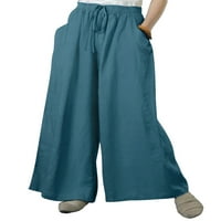 Cilcicy Žene Ležerne kancelarijske pantalone Labavine lanene lanene ljetne hlače