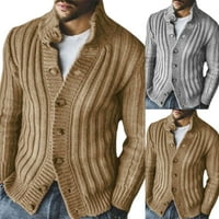 Muškarci Ležerne tipke Lapel Duge s dugim rukavima Džemper sa pletenim kaputom Khaki XL
