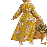 Ženski elegantni cvjetni multikolor V izrez LINE Dugi rukav plus haljine veličine