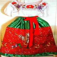 Kina Poblana Womens Folklorico TRI-Color haljina SET W EAGLE SEQUIN NWOT Srednja suknja dužina 32