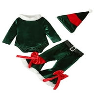 Beiwei Baby Cute crew top zbrka + ugašene hlače + hat luk kravate Dugme odjeću novorođenčad pune boje Božićne odjeće zelena
