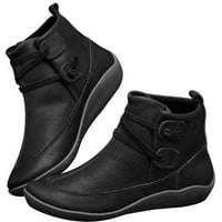 HGW Womens Vintage kožne čizme ravne vodootporne cipele Zimske okrugle nožne cipele cipele za žene za