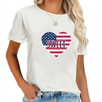 Ženska majica Sweet American Flag Oblik srca Vintage Ženski povremeni Tee sa grafičkim otiskom za rođendan
